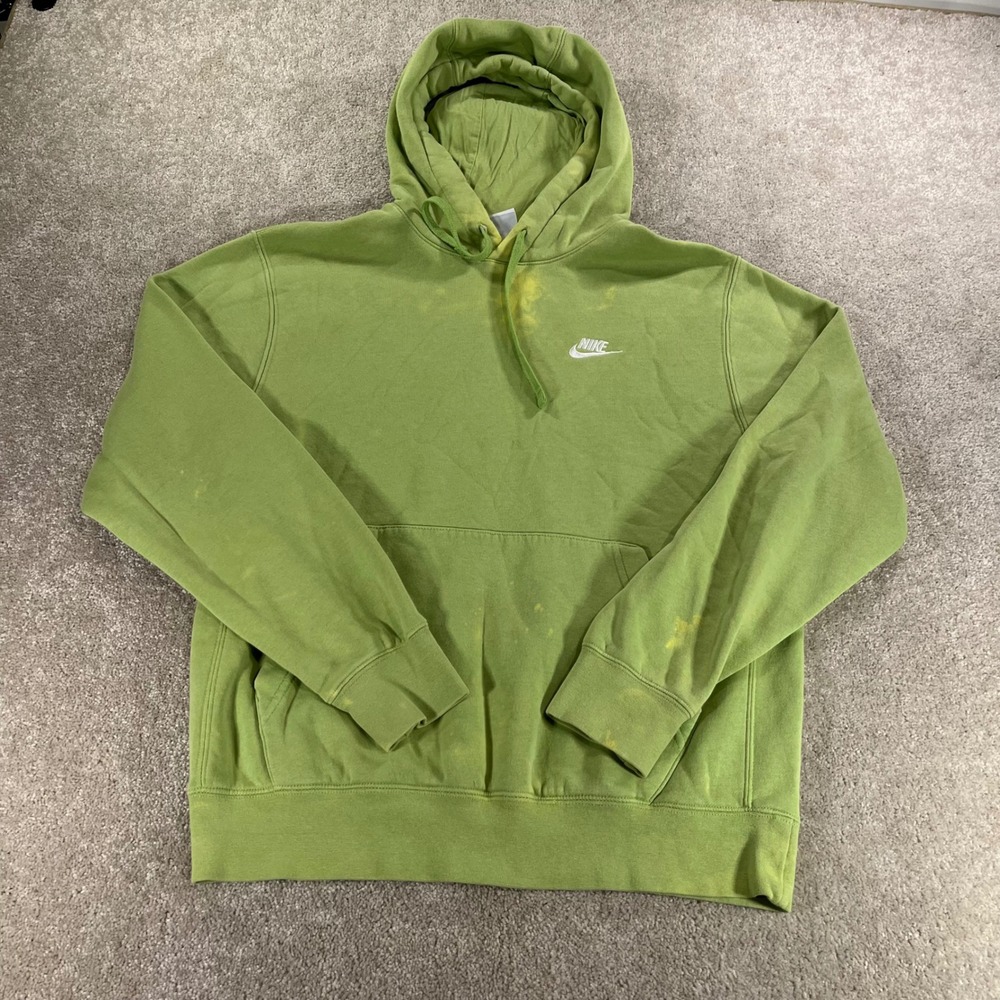 Nike Hoodie Mens Size Medium Lime Green Distressed Pullover Logo Long Sleeve